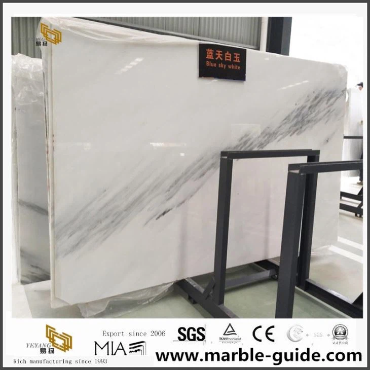 Kina blå himmelhvite marmorplater med svart vene til salgs