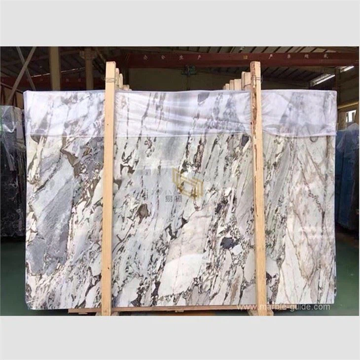 White Titanic Storm Marble Waterfall Countertop
